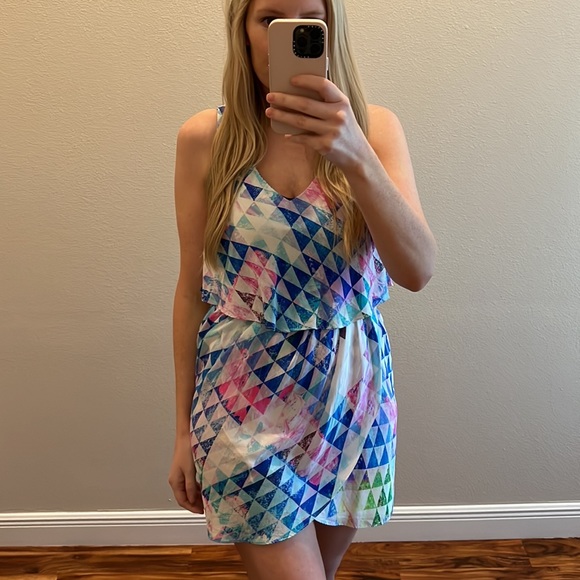 Amanda Uprichard Dresses & Skirts - Amanda Uprichard Women's Flutter Shelf Sleeveless Crystal Geo Print Dress